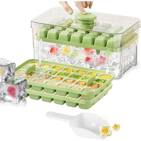 Eiswürfelform, lebensmittelechte Eiswürfelform mit Deckeln, gibt alle Eiswürfel in einer Sekunde frei, BPA-frei, 64 leicht zu entnehmende quadratische Eiswürfelformen (Grün)