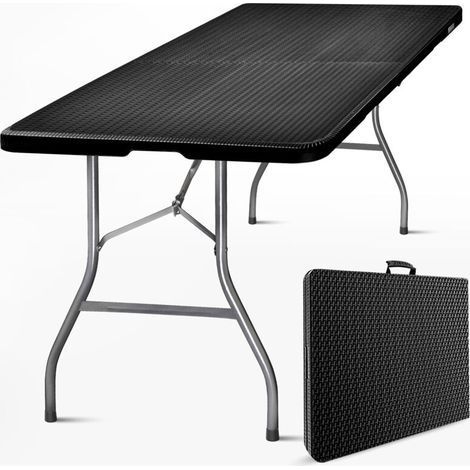 Table pliante rectangulaire effet rotin noire 180 cm – HDPE épais 3.5 cm – Capacité 8 personnes – Pliage facile – Pieds acier (1/5)