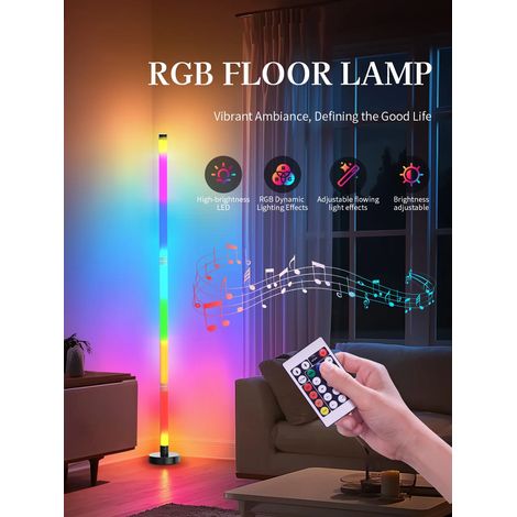 Lampadaire LED d'angle avec télécommande, intensité réglable, changement d'ambiance, éclairage ambiant. (1/5)