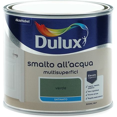 Dulux Smalto Satinato all'Acqua per Metallo Plastica e Legno Pronto all'Uso per Esterni e Interni, 0.5 Litri, Verde (1/6)