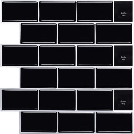 CCYKXA 5 Pieces Thicker Adhesive Backsplash for Kitchen Bathroom, Faux Adhesive Wall Tiles Black Adhesive Kitchen Backsplash, Waterproof 3d PVC Adhesive Wall Tile,