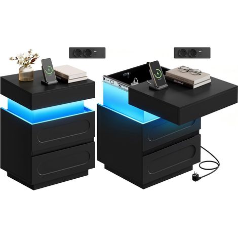 WOLTU 2x Comodino 2 Cassetti e Scomparto Segreto Nero