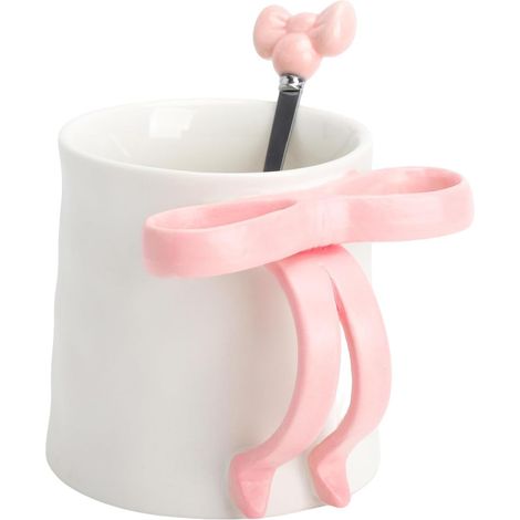 Tasse céramique rose avec nœud 3D – Mug esthétique 350 ml avec cuillère, tasse mignonne pour café, thé ou lait, style Aesthetic tasse pour la maison et le bureau (1/4)