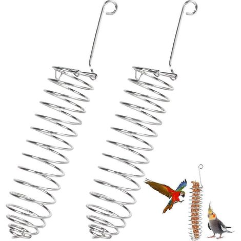 Panier à nourriture pour perroquets, mangeoire spirale pour oiseaux (lot de 2), distributeur de fruits suspendu, distributeur de fruits et légumes à base de millet, mangeoire en acier inoxydable pour (1/5)