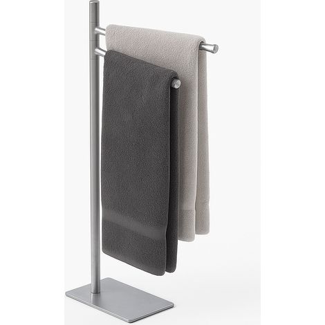 Relaxdays Handtuchständer, HxBxT: 78 x 33,5 x 14 cm, Edelstahl, 2 bewegliche Stangen, stehender Handtuchhalter, silber (1/5)