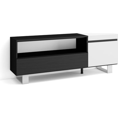 Skraut Home - Mueble TV, Televisión, Muebles de salón, almacenaje, 150x57x35cm, Para TV hasta 65", Diseño industrial, Estilo Moderno, Blanco y negro (1/5)