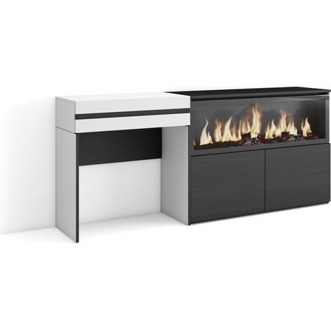 Skraut Home - Coiffeuse, Table maquillage, rangement, 177x75x35 cm, Avec tiroir, Cheminée électrique XXL, Style moderne, Blanc (1/5)