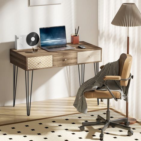 Escritorio Boho-Chic con Cajones Patas Horquilla y Encimera Espaciosa para Oficina Dormitorio Tocador 105x50x75cm Madera (1/5)