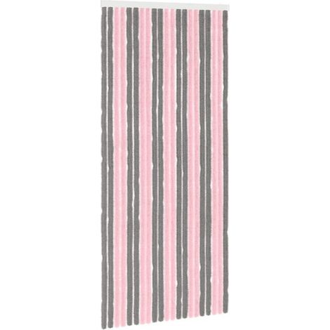 Rideaux anti-insectes en chenille gris argenté et rose (1/5)