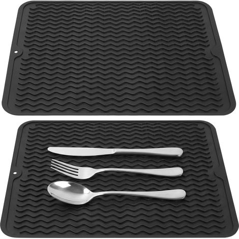1 Pcs Tapis de Séchage Vaisselle en Silicone, 30x40 cmTapis Egouttoir Vaisselles, Tapis d'égouttage Vaisselle Antidérapant, Tapis de Drainage de Cuisine, Organisateur d'évier en Silicone(Noir) (1/5)