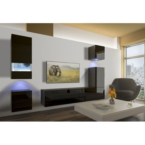 Ensemble meuble TV NEXT 19 AN19-18B-HG1-1B noir brillant 256 cm (1/2)