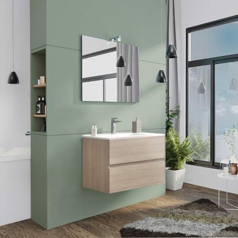 Mobile bagno con lavabo e specchio inclusi finitura rovere grigio 81x47x53h cm - Salone (1/2)