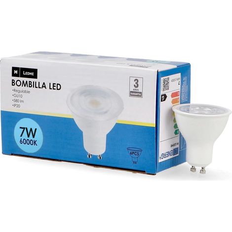Pack de 6, Ampoule Led 7W Gu10 Smd Plus, Lumière Dimmable, Lumière Neutre (4000k), Culot Gu10, 580 Lumen, IP20, Ouverture du Faisceau 60°. LM7616 (1/5)