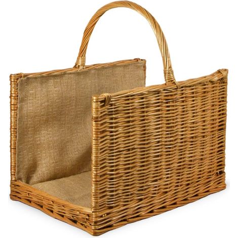 Cesta contenitore portalegna grande aperta in vimini con juta cm 51 x 35 x h 35 (1/5)