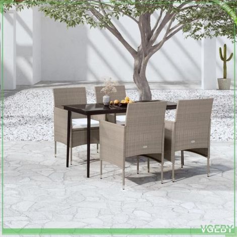 Ensemble à manger de jardin - FAFEICY - 3099319 - Beige/noir - Résine tressée - Table 140x70 cm (1/5)