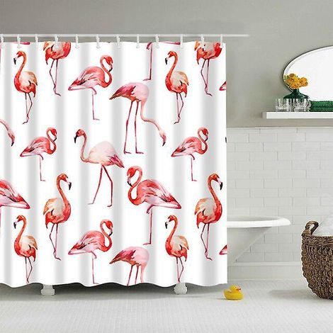 Rideau de douche en Polyester imprimé flamant rose, imperméable, style nordique, pour salle de bain, décoration de maison (1/5)