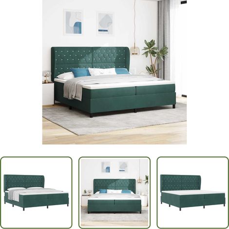 vidaXL Lit à ressorts avec tête de lit Vert foncé 200 x 200 cm Velours (1/5)
