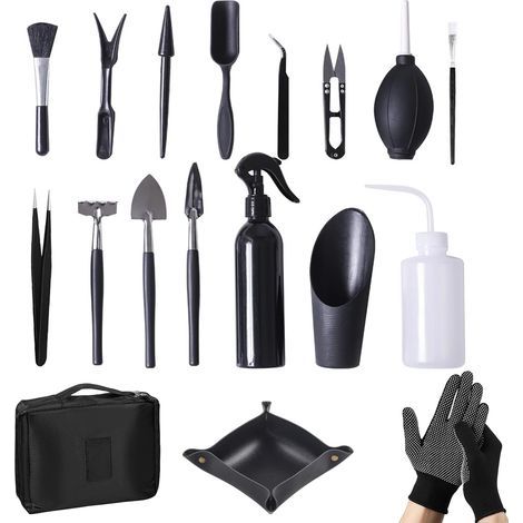 18 Pièces Outils de Jardinage, Mini Outils de Jardin avec Sac de Rangement et Tapis de Rempotage, Portable Kit Jardinage für Gartenarbeit, Umtopfen, Sukkulenten, Pflanzenpflege (1/5)
