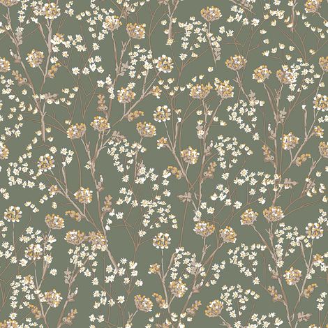 Papier peint fleurs sauvages vert sauge naturel
