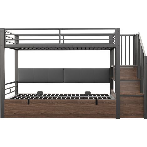 Cama alta metálica negra 90 x 200 cm con almacenaje y cabecero acolchado (1/5)