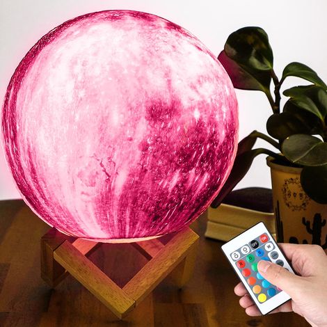Lampada Tavolo Pianeta 18cm Luce LED RGB Cambio Colore Moon Luna USB Telecomando (1/5)