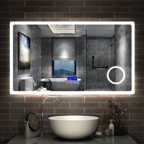 AICA Miroir de salle de bain Lumineux bluetooth, 160x80cm Anti-Buée, loupe 3x , 3 couleurs de Lumineux et Dimmable (1/5)