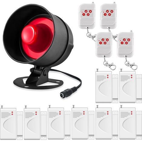 Alarme Maison kit, Sirène Alarme Exterieure 115 DB, Capteur D'Alarme De Porte, Alarme Detecteur De Mouvement Et TéléCommande (1/5)