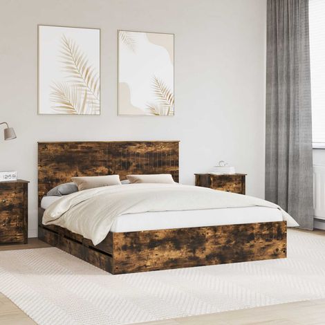 Bed Frame with Drawer Smoked Oak 160 x 200 cm Engineer Wood vidaXL (1/5)
