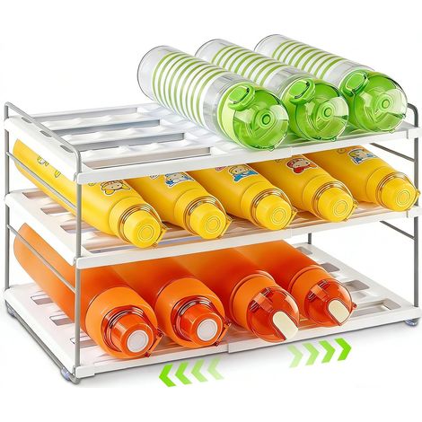 Organisateur de bouteilles extensible pour réfrigérateur, armoire et cuisine, étagère à bouteilles avec compartiments réglables pour bouteilles d'eau, bouteilles isothermes et boissons (26,5 (1/5)