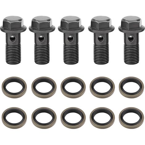 Bolts de Frein Banjo pour Moto - Ensemble de 5 Éléments M10 x 1.25mm & M10 x 1.0mm avec Rondelles - Fer Haute Qualité Anti-Corrosion (1/5)