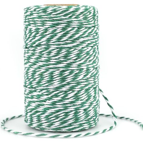 1 Rouleau Ficelle Coton 100M 2MM Vert Et Blanc Corde Decorative Pour Emballage Cadeau Noel Bricolage