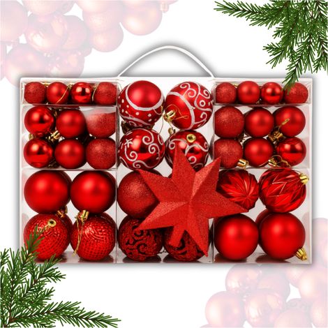 Set mit Weihnachtsbaumkugeln, Kunststoff, rot, bruchsicher, Weihnachten