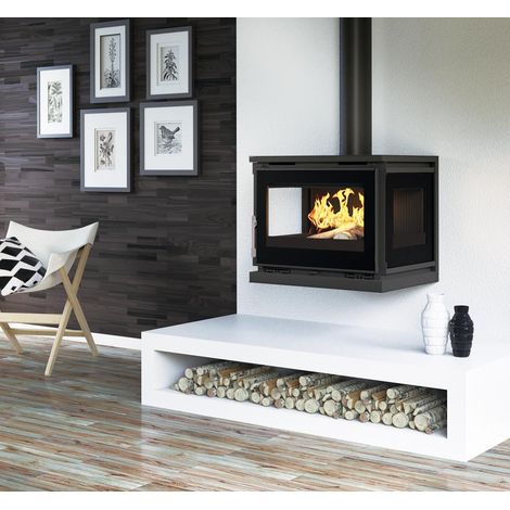 Poêle à bois 3 faces ventilé raccordable - FIREMATIC Columbia 3F 12.5 kW  Avec kit air - Foyer en fonte