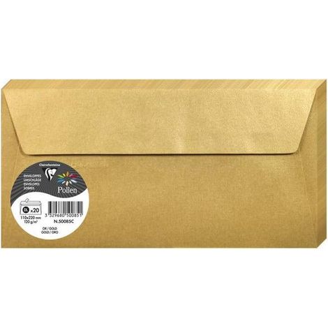 Enveloppe - CLAIREFONTAINE - Pollen - 120g - 110x220 mm - Or - Pqt 20