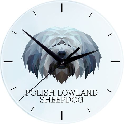 Cane da pastore polacco di pianura, PON - orologio da parete geometrico con foto e iscrizione di Art-Dog (1/4)