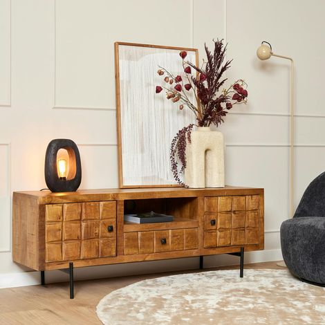 Meuble TV bois 2 portes décor damier UDA