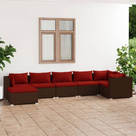 Salon de jardin 7 pcs Ensemble Table et Chaise de Jardin - avec coussins Résine tressée Marron BV196773 - BonneVie (1/5)