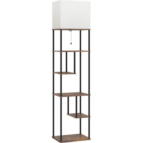 Lampadaire sur pied avec étagères, luminaire de salon réglable, télécommande incluse, 40 x 29 x 171 cm, teinte brun rustique. (1/5)