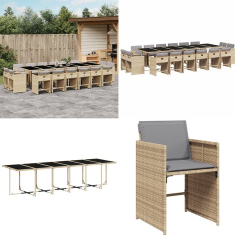 vidaXL Ensemble à manger de jardin et coussins 17 pcs mélange beige (1/5)