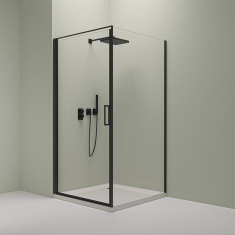 Eck-Duschkabine mit Drehtür – 8 mm Sicherheitsglas in Schwarz Matt, versch. Größen:Tür 100cm (1/5)