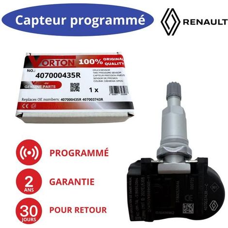 Sensore TPMS preprogrammato 433 MHz (407000435R) per Renault Fluence, Laguna III, Megane III, Scenic III, Latitude, Zoe
