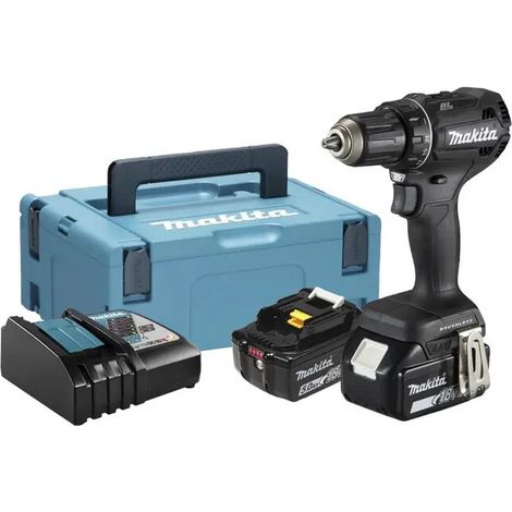 Trapano avvitatore Nero LXT 50Nm - MAKITA - con 2 batterie 5Ah 18V - caricabatterie - MAKPAC - DDF485RTJB (1/4)
