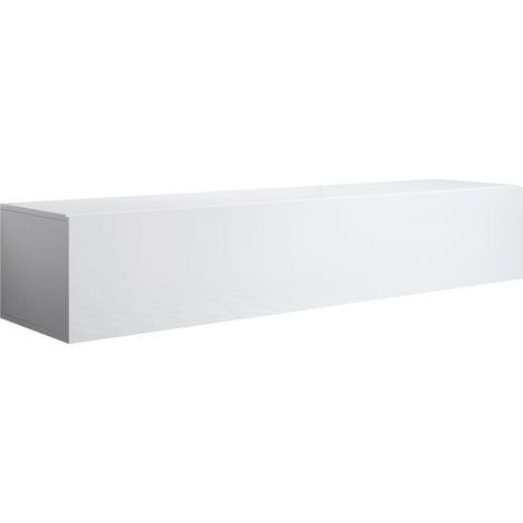 Mueble TV Colgante Mueble de televisión Mueble de Salón 1 puerta 3 compartimentos 160x30x40cm Modelo Luke H2 Blanco Acabado en Brillo (1/4)