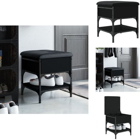 Banc à chaussures noir 42x42x45 cm bois d'ingénierie - Banc Chaussure - Banc Entrée - Meuble Rangement - Banc Coffre - Banc Design (1/5)