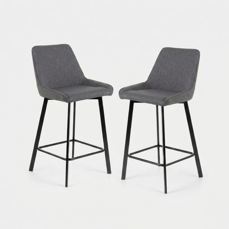 Set de 2 taburetes de cocina tapizados con respaldo Fynn - Gris Oscuro (1/5)