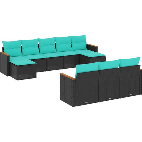 Maison Exclusive - 10-teiliges Gartensofa-Set mit Kissen, schwarz