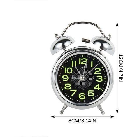 Réveil en métal super fort avec veilleuse,horloge de chevet rétro,horloges de table et de bureau silencieuses,décoration de chambre