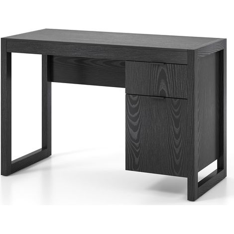 Scrivania nera per computer con armadietto contenitore, 112 cm