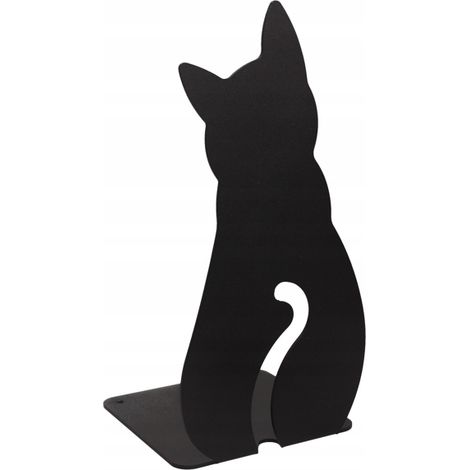 Fermalibri in acciaio per libreria, gatto, 18 cm, nero