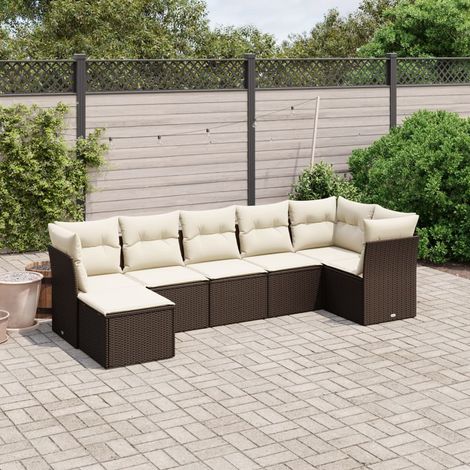 Ensemble Salon Jardin 7 Pièces Résine Tressée Marron Canapés Modulaires avec Coussins Amovibles (1/4)
